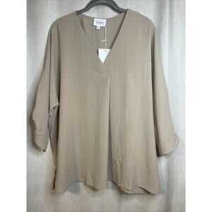 Andree By Unit - Relaxed Fit Solid V-neck Top - Medium / Taupe